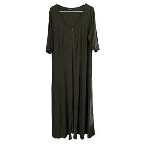 Roaman's Maxi Olive Green Button Up Dress Scoop Neck Size M